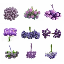 Свадебные украшения фиолетовые тычинки ягоды искусственные ветки вишни цветы сделай сам цветок венки декоративный торт подарочная коробка Свадебный декор