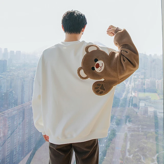 Teddy Bear Sweatshirt Man Spring Autumn Plush Thick Black