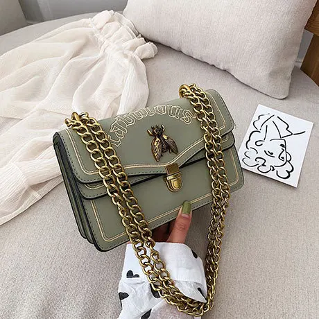 

Elegant women's small square bag fashion bee text decoration sweet wild shoulder bag texture solid color chain messenger bag