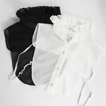 

Women Pleated Ruffles Stand Fake Collar Soft Chiffon Half-Shirt Necklace Chocker
