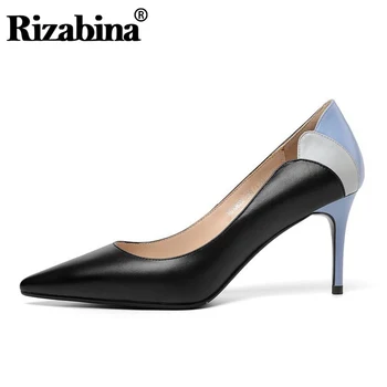 

RIZABINA Pointed Toe Office Ladies Real Leather Pumps Party Dating High Quality High Heel Shoes Women Club Pumps Size 33-39