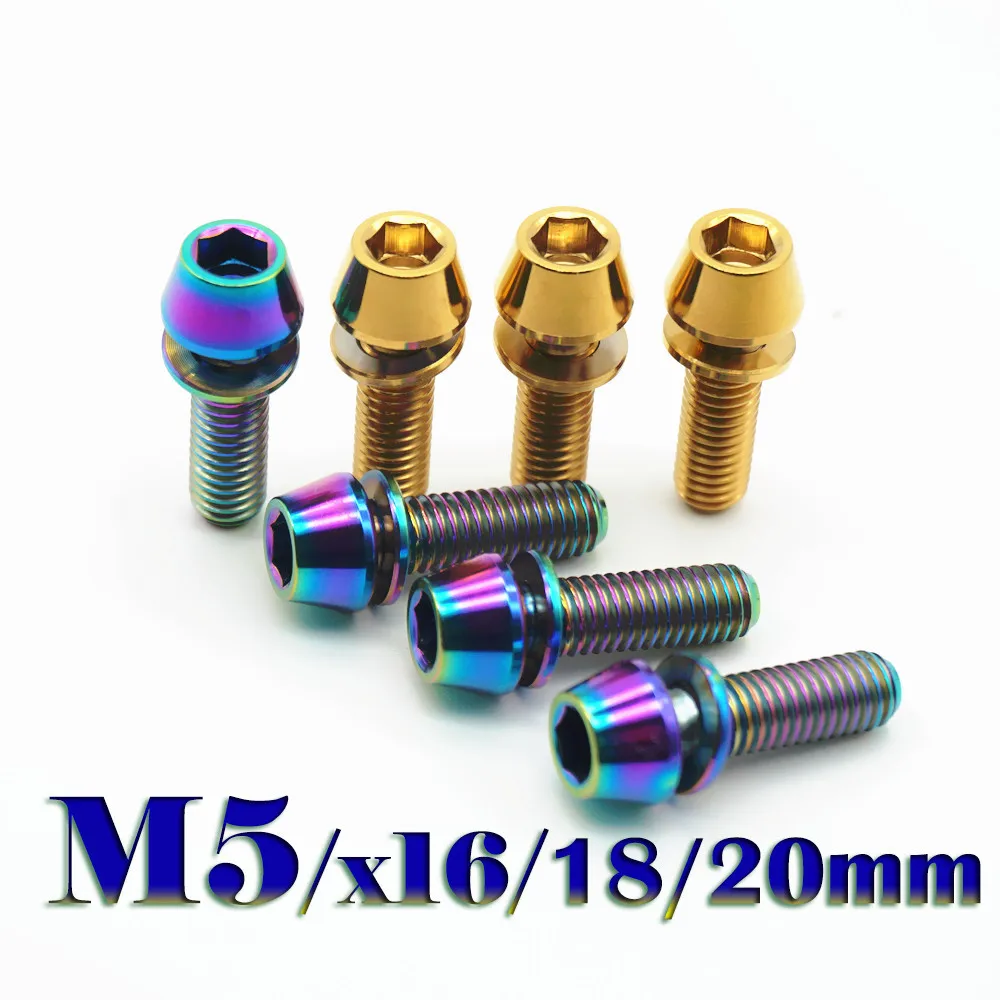 6 шт. титановые винты M5 x 16 18 20 мм конические Ti болты с шайбой шестигранный ключ