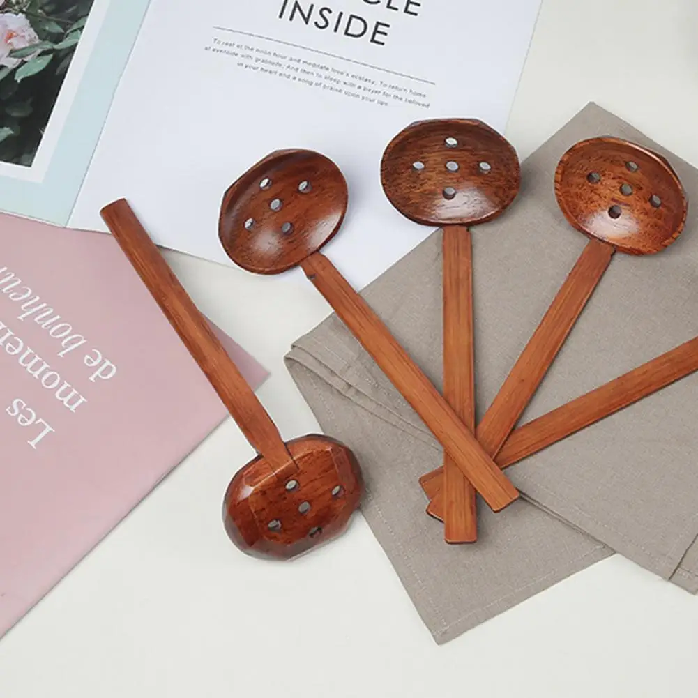 Useful Wooden Spoon Handle Kitchen Ladle Safe Anti-deform Bamboo Kitchen Tool Scoop Cooking Utensil Tool for Household
