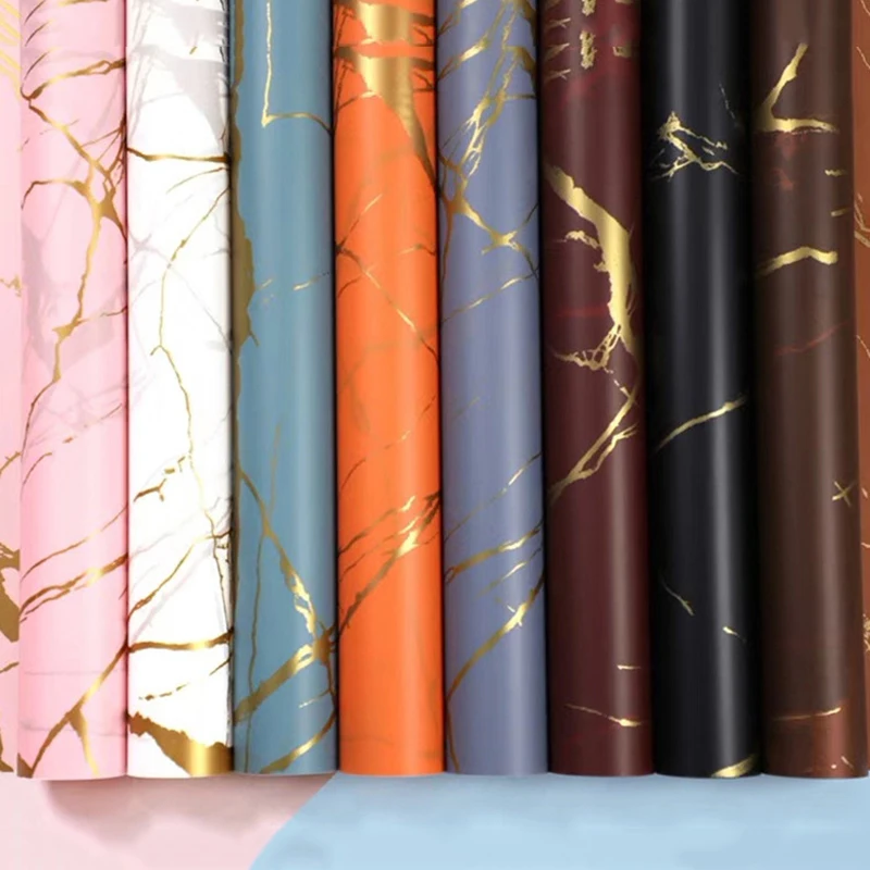 5Pcs Gold Marble Texture Flowers Packaging Paper DIY Crafts Scrapbook Wedding Bouquet Gift Box Waterproof Wrapping Origami Paper