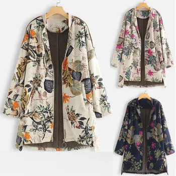 

Womens Winter New Fashion Warm Comfortable Vintage Outwear Floral Print Pockets Vintage Oversize Coats Wholesale Free Ship Z4