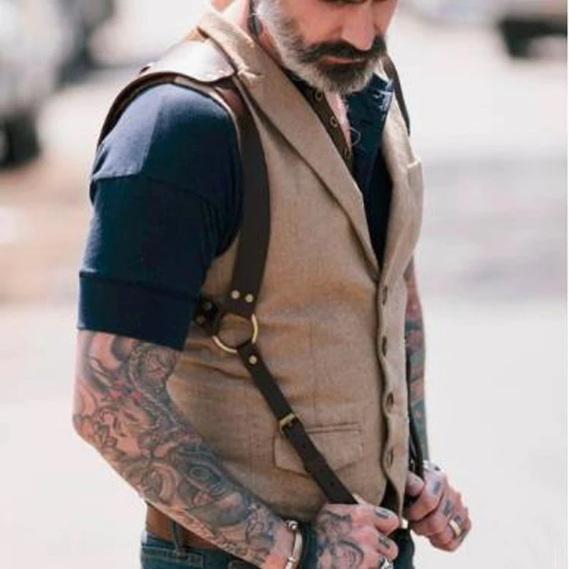 Sex Fetish Men Gay Chest Harness Male Leather Exotic Tops Adjustable Men Harness Belts Punk Rave Costumes for BDSM Bondage Games