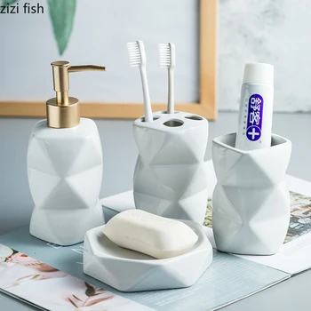 

3/4 Piece Set Ceramics Bathroom Accessories Set Soap Dispenser/Toothbrush Holder/Tumbler/Soap Dish Bathroom Supplies Wash Set