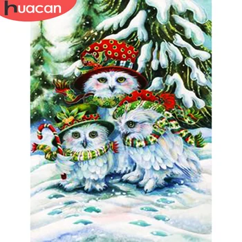 

HUACAN Diamond Painting Owl Full Square Drill Cross Stitch Diamond Embroidery Kit Landscape Picture Of Rhinestone Christmas Gift