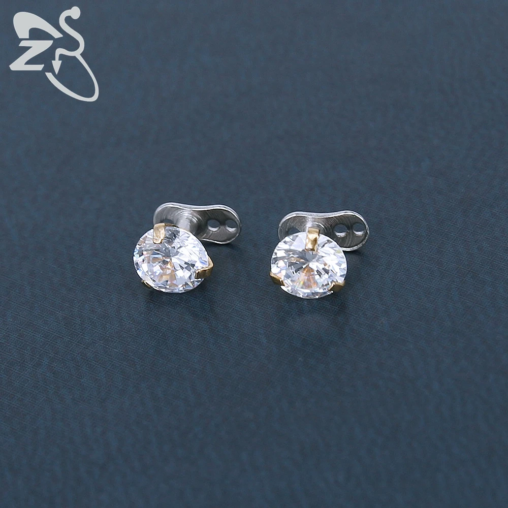 Body Piercing Jewelry ZS 2Pcs/lot CZ Crystal Round Skin Diver Dermal Piercings 316L Stainless Steel Micro Dermal Anchor