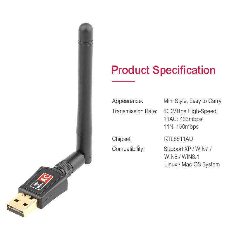 600 Мбит/с USB wifi адаптер двухдиапазонный 2 4 ГГц 5 WiFi с антенной ПК Мини Компьютерная