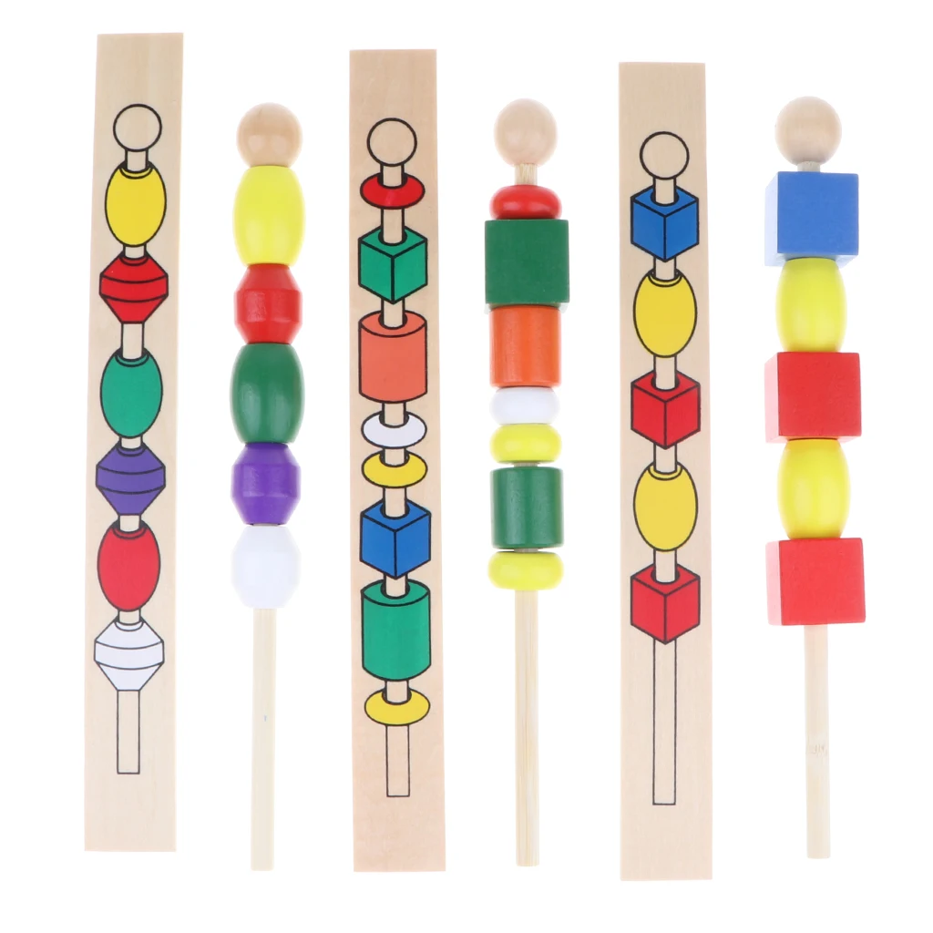 Kids Preschool & Kindergarten Montessori Math Geometry Beads String Wood Toy