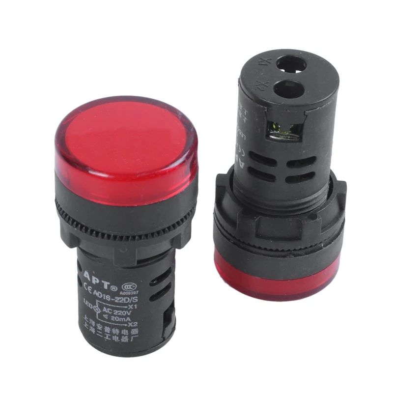 AD16-22D/S 21mm Thread Red LED Plastic Signal Pilot Lamp AC220V 2Pcs