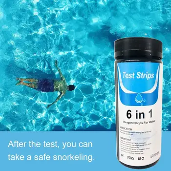

50Pcs 6-in-1 Swimming Pool Chlorine Alkalinity Water Quality Test Paper Strips Anti-VC interference ability