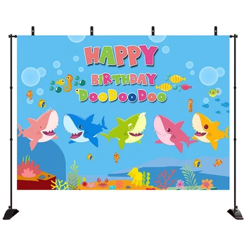 

Underwater World Cartoon Shark Crown Coral Baby Birthday Photography Background Customized Photographic Backdrops for Photo