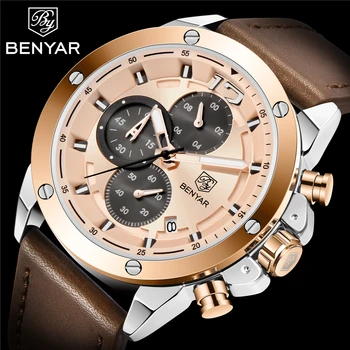 

BENYAR New Mens Watches Top Brand Luxury Military Sport Watch Men Leather Waterproof Clock Quartz Wristwatch Relogio Masculino