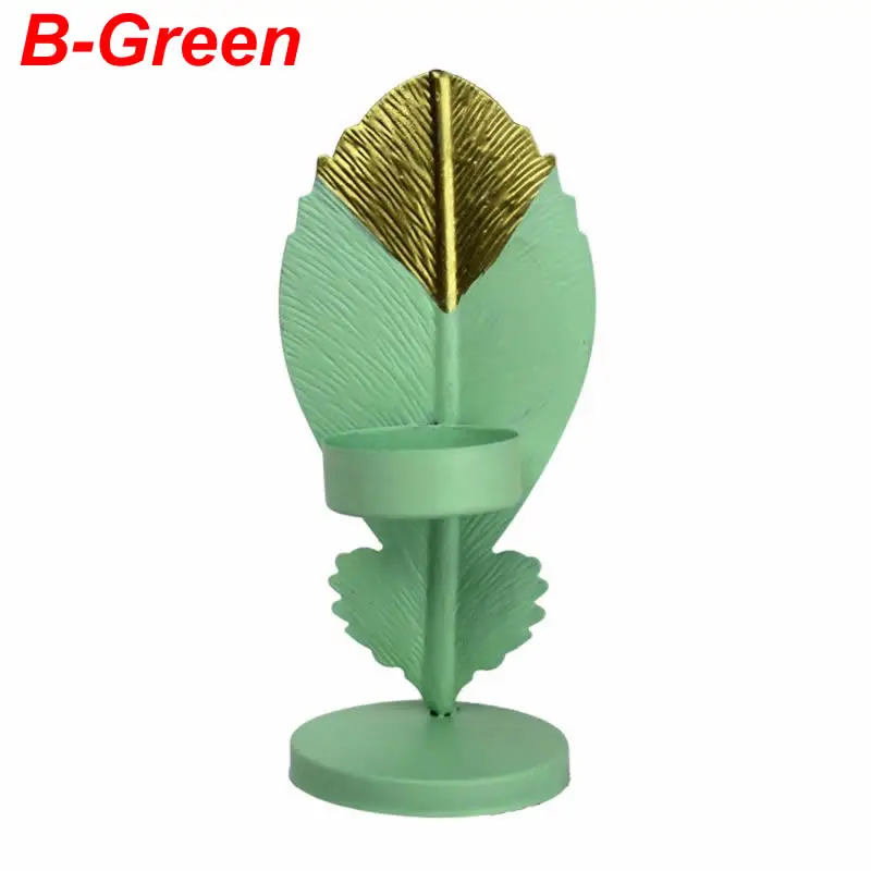 Скандинавский стиль кованого железа полый лист Подсвечник Декор - Цвет: B-Green