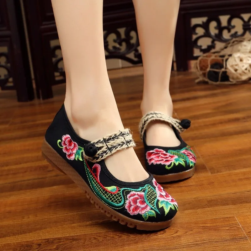 Fashion National Style Handmade Female Ballet Flats Old Beijing Chinese Traditional Ladies Embroidered Cloth Single Shoes Women | Обувь