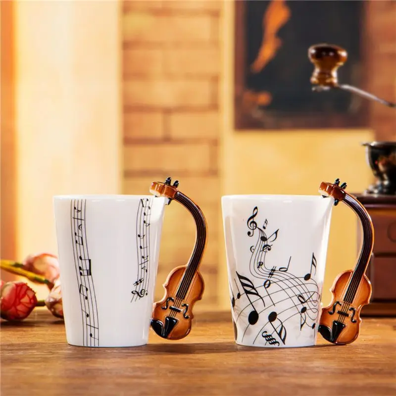 

2 Style Violin Mug Ceramic Coffee Milk Cup with Handle Gift for Violinist Musicians