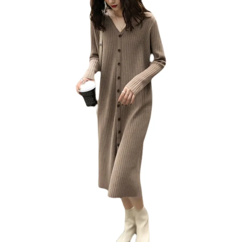 2207# Autumn Winter Korean Fashion Knitted Maternity Long Sweaters Loose Dress Clothes for Pregnant Women Chic Ins Pregnancy