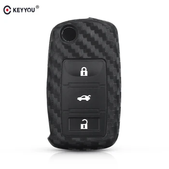 

KEYYOU 10pcs Carbon fiber Silicone Key Case Cover For VW Golf 4 5 6 Bora Jetta POLO Bora Passat B5 B6 Beetle Key Fob 3 Buttons