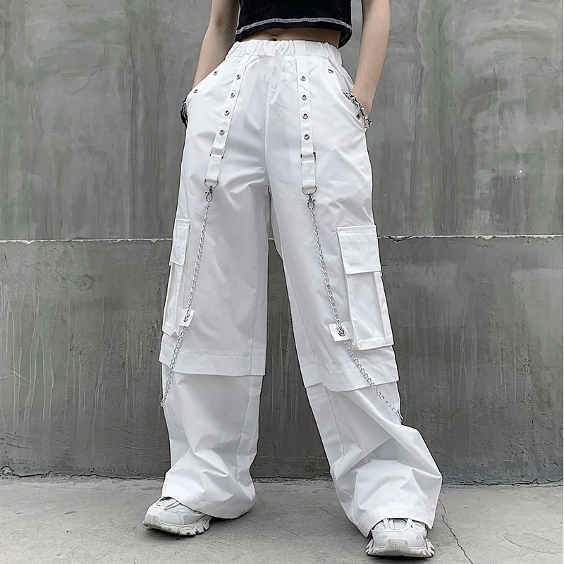 New Mall Goth White Cargo Pants Women 