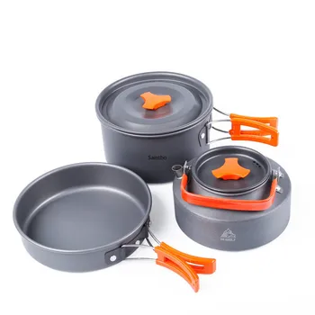 

Outdoor Pot Kettle Pan Set Picnic Pot Set Field Cooking Utensils Set 2 People Camping Teapot Portable Aluminum Alloy Cookware