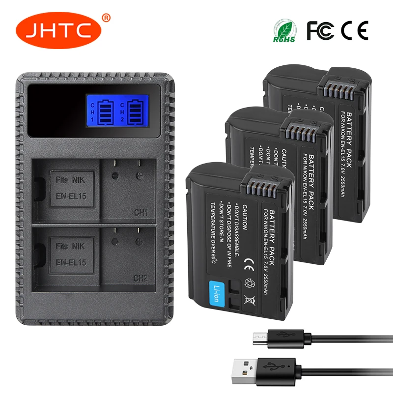

JHTC EN-EL15 EN EL15 ENEL15 EL15A Battery or LCD Dual USB Charger for Nikon D850 D810 D800 D750 D7500 D7200 D7100 D610 D600