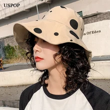 USPOP летние женские шляпы с широкими полями, женские шляпы с плоским верхом из хлопка, шляпы от солнца в горошек, шляпы с защитой от УФ