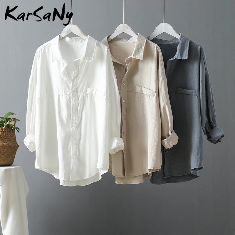 KarSaNy/белая блузка с длинным рукавом; Женская рабочая одежда; свободная белая рубашка с воротником; женская элегантная повседневная Свободная рубашка; Blusas; сезон осень