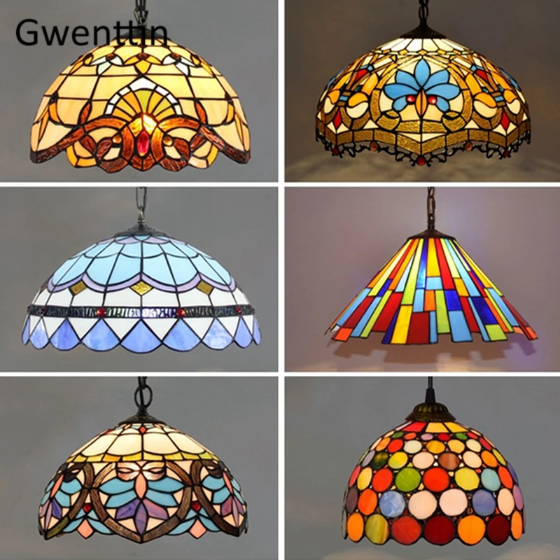 Vintage Tiffany Pendant Lights Mediterranean Baroque Stained Glass Hanging Lamp Led kitchen Lighting Fixtures Home Loft Decor