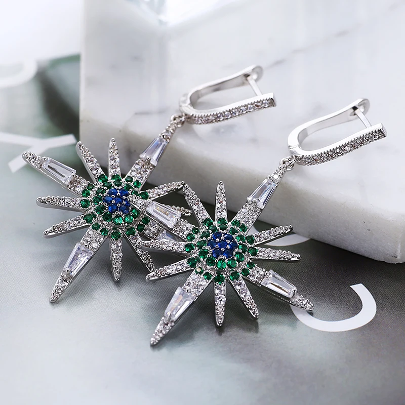

Shining Star Long Earrings Luxury Geometric Multicolor Zirconia Jewelry Women Wedding Drop Earrings Fashion Gifts XIUMEIYIZU