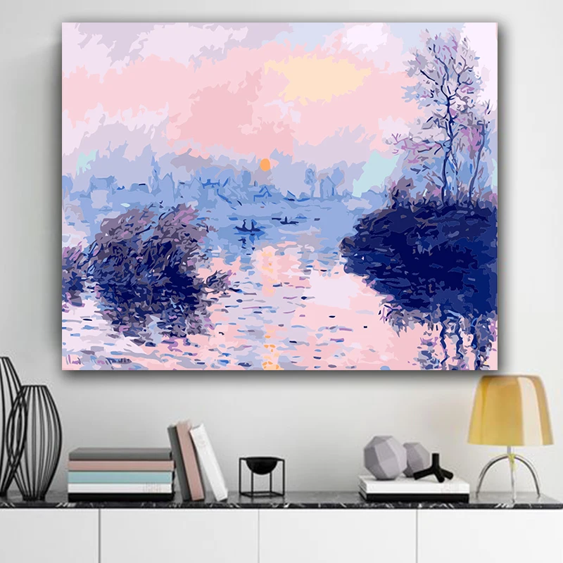 Diy цифровая картина монета Известный рисунок водяной лилии декор с пейзажем