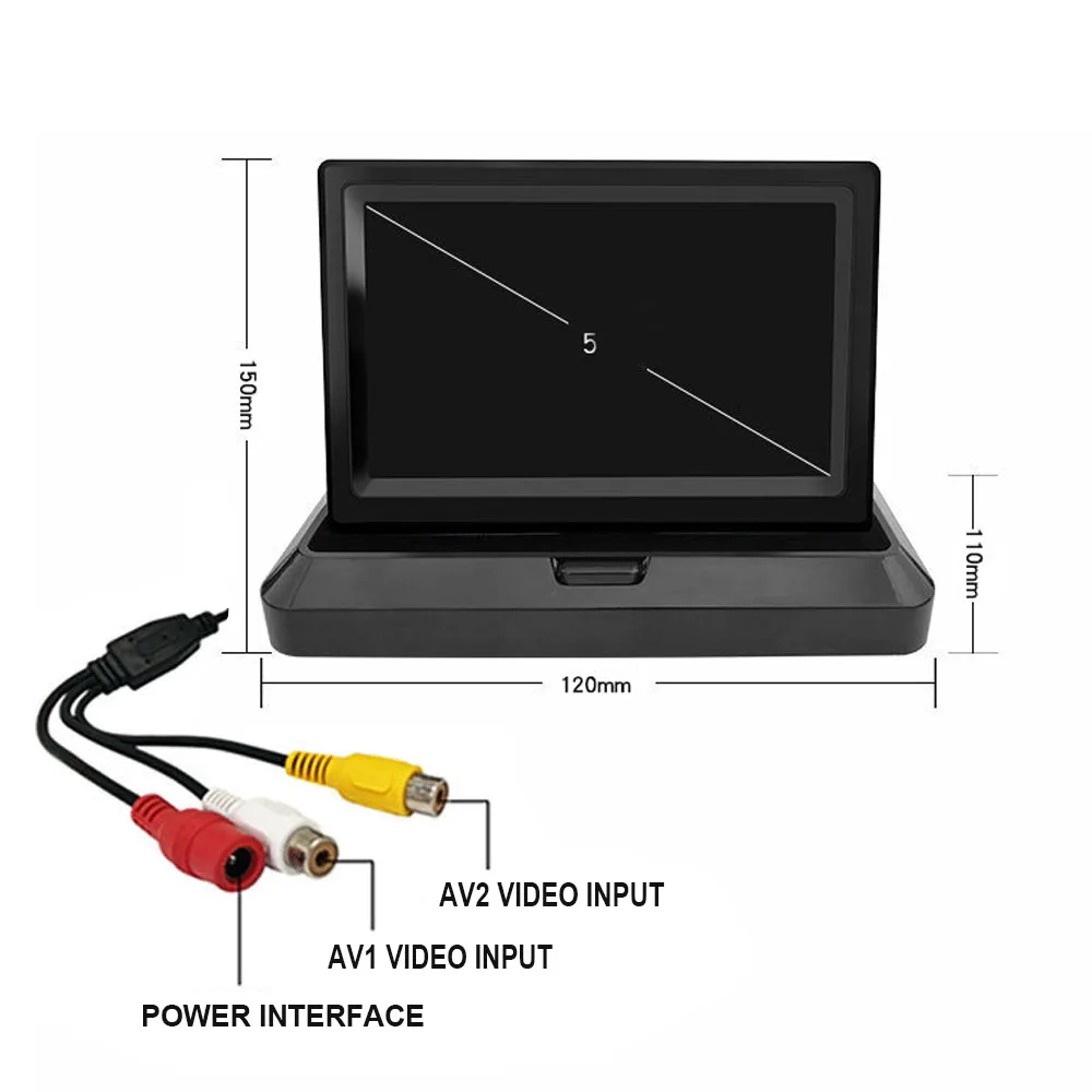 R-Way 5 дюймов складной тонкопленочных транзисторах на тонкоплёночных транзисторах ЖК-дисплей монитор заднего хода автомобиля зеркало заднего вида автомобиля монитор для Камера DVD VCR
