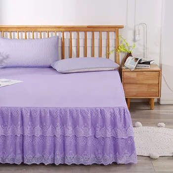 

1 pc Solid Color Bed Skirt Non-slip Sexy Purple Lace Bed Cover for Adults Queen King Size Lace Bed Fitted Sheet