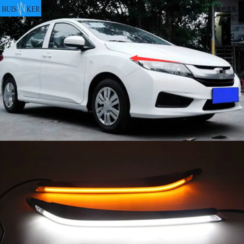 

1 Pair For Honda City Grace 2015 2016 2017 2018 LED Daytime Running Light Yellow Turn Signal Car Headlight Eyebrow Decoration