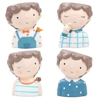 

Cartoon Teenager Resin Flower Pot Ornaments Simulation Figurines Miniature Model Potted Plants Holder Container Desktop Decor