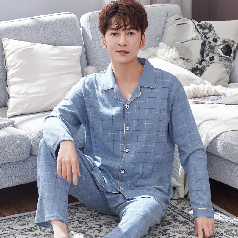 100% Cotton Pijama for Men 2 Pieces Lounge Sleepwear Pyjamas Plaid Spring Bedgown Home Clothes Man PJs Pure Cotton Pajamas Set 100% Cotton Pijama for Men 2 Pieces Lounge Sleepwear Pyjamas Plaid Spring Bedgown Home Clothes Man PJs Pure Cotton Pajamas Set