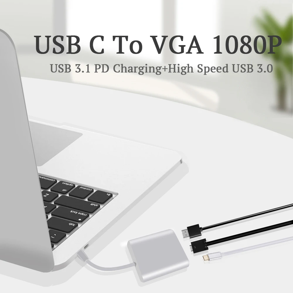 USBC To VGA Adapter Type C To 1080P VGA USB C Splitter Dongle Type C Charging HUB For MacBook Air Adapter Type C To USB 3.0 HUB