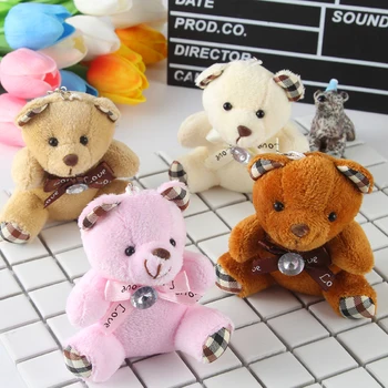 

Stuffed plush toy Bear wearing a bow Key chain , plush dolls,Size 10cm approx.