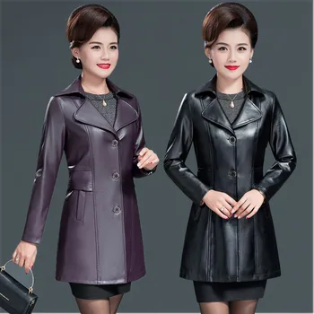 

Women's Leather Jacket 2020 Spring And Autumn New Slim Leather Coat Female Middle Long Aged Leather Jacket Women's Clothing
