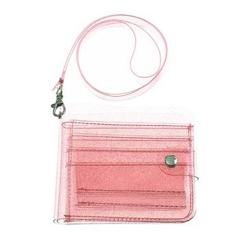 

Women Clear Wallet Lanyard Cute Glitter Bifold Purse Card Holder Pouch M5TE