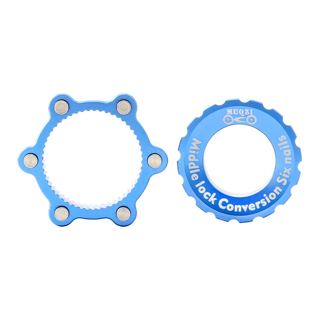 MUQZI Centerlock To 6-Hole Adapter Bicycle Disc Brake Center Lock Conversion 6 Bolt Rotors Bike Hub Adapter Blue