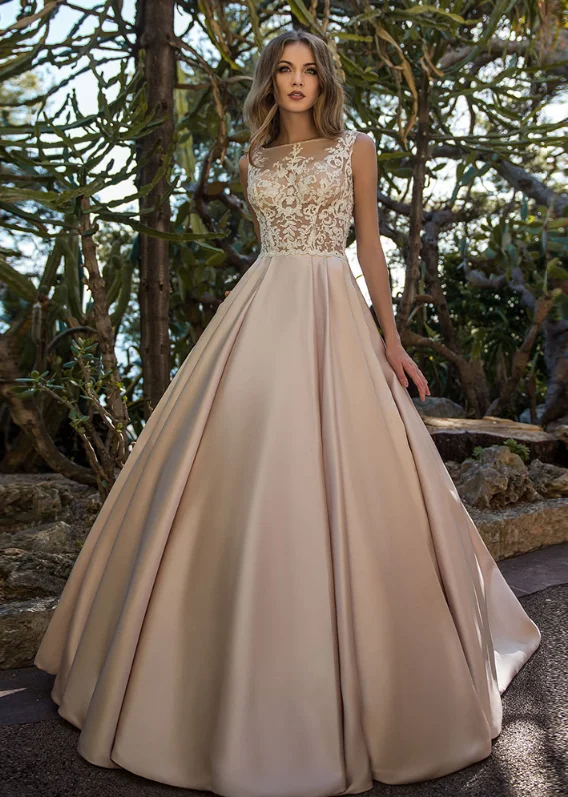 picture color Новое поступление атласные свадебные платья а-силуэта Boho Hochzeitskleid с бисером аппликации Прозрачные Свадебные платья Gelinlik - Цвет: picture color