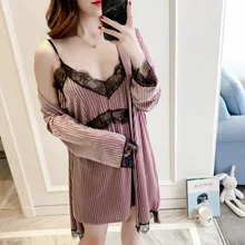 Осенне-зимняя бархатная ночная рубашка золотого цвета, комплект, сексуальный кружевной халат, ночная рубашка, домашняя пижама одежды, женская ночная рубашка