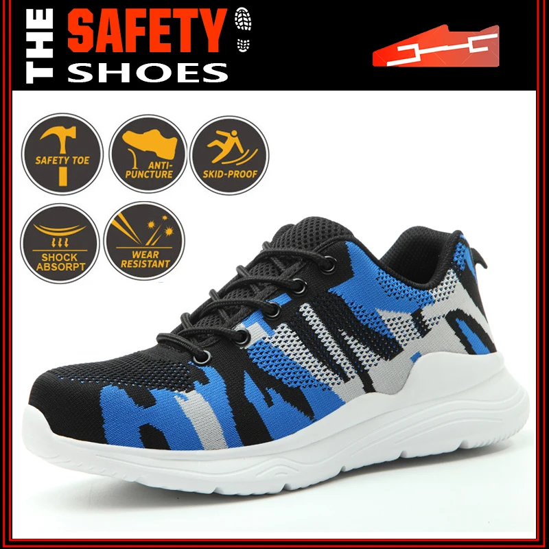 Неразрушаемая обувь Дышащая безопасная Мужские легкие рабочие кроссовки со