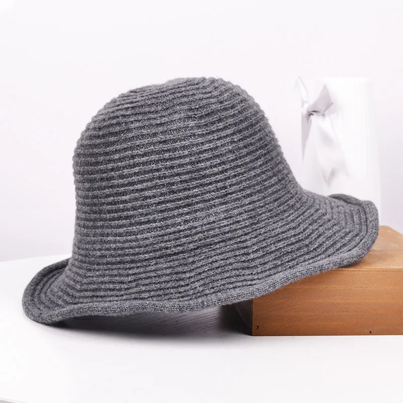 Dark Gray Вязаная шапка в рыбацком стиле, Модная хлопковая вязаная шапка с кромкой в виде листа лотоса, осенне-зимние уличные теплые шапки для женщин TG0079 - Цвет: Dark Gray