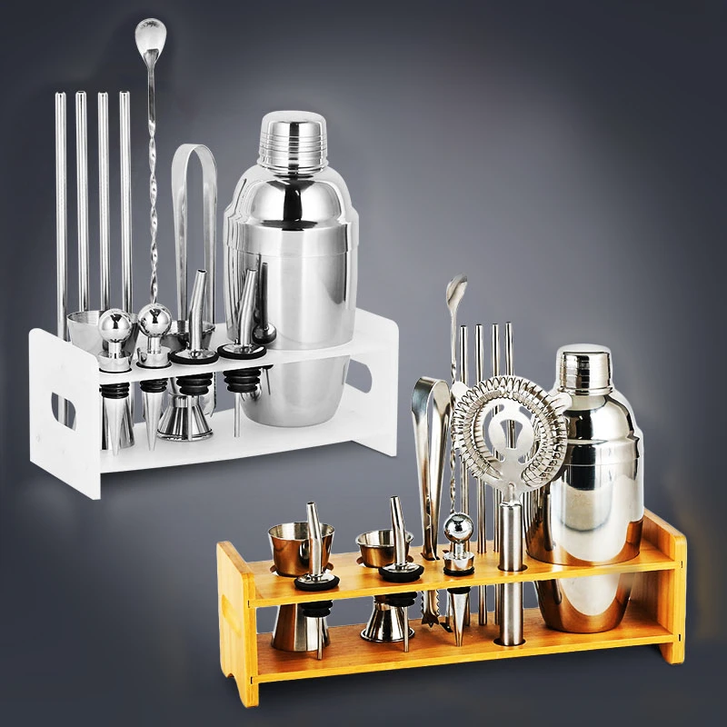 

Cocktail Shaker Bar Set Plactic&Wood Holder Stainless Steel Copper Plated Cocktail Shaker Bartender browserKit Bars Set
