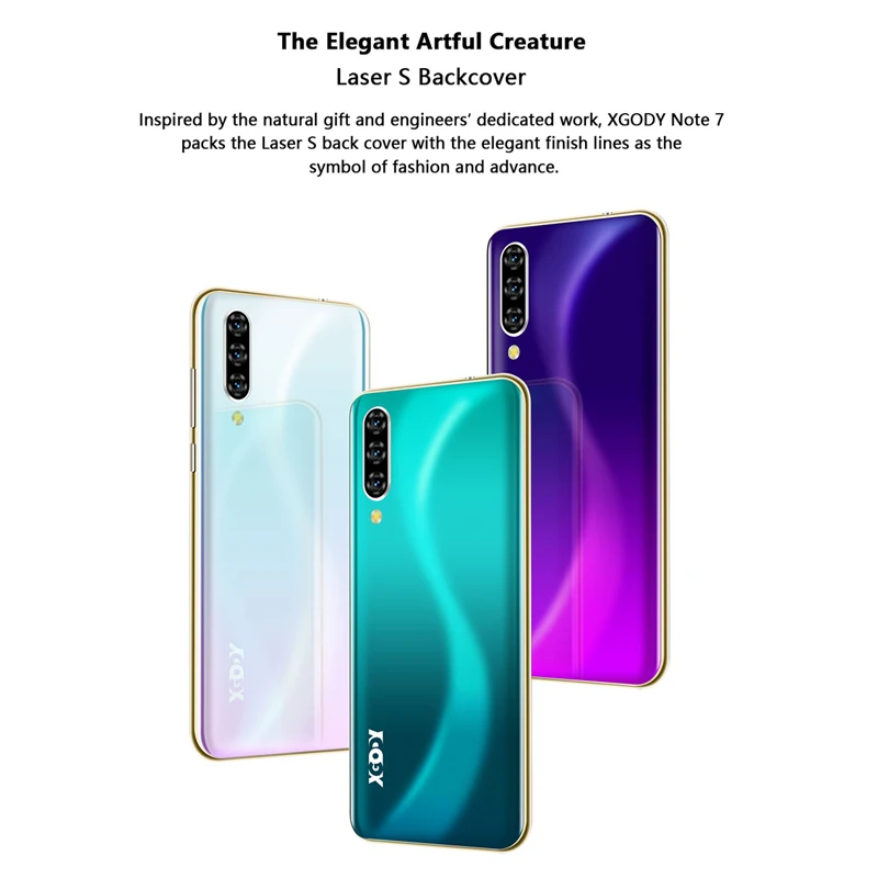XGODY 3G Mobile Phone Note 7 2GB 16GB Smartphone 6.26'' Waterdrop HD Screen MTK6580 Quad Core Android 9.0 Face ID Unlock 2800mAh