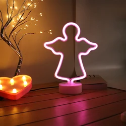 Signe néon ange crème glacée avec Base, 7 couleurs, lampe guitare, veilleuse de chambre USB, décoration de la maison, fête de mariage 