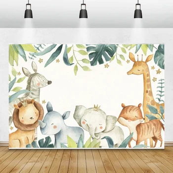 

Fantasy Forest Animal Cartoon Baby Shower Tropical Safari 1st Birthday Party Decro Background Photo Photography For Photo Studio